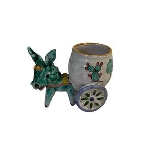 Vintage 1930s Italian Pottery Figurine Donkey w/ Wagon Vietri Almalfi Italy
